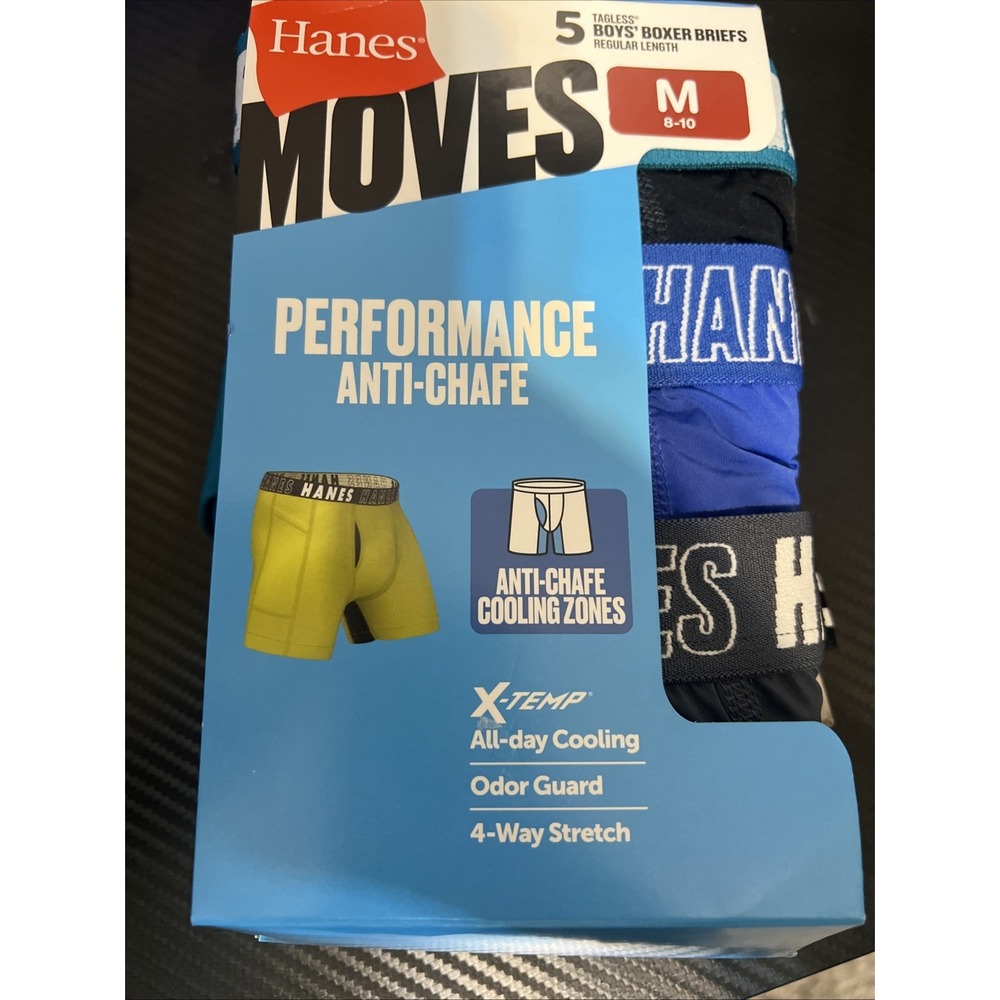 Hanes Moves Boys Boxer 5 Pk Tagless Boxer X-temp Cooling Briefs Sz Medium 8-10